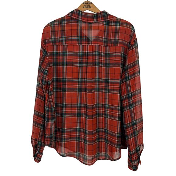 Decree Women Sheer Plaid Button Up Shirt Top Large Christmas Holiday Academia - Picture 4 of 7